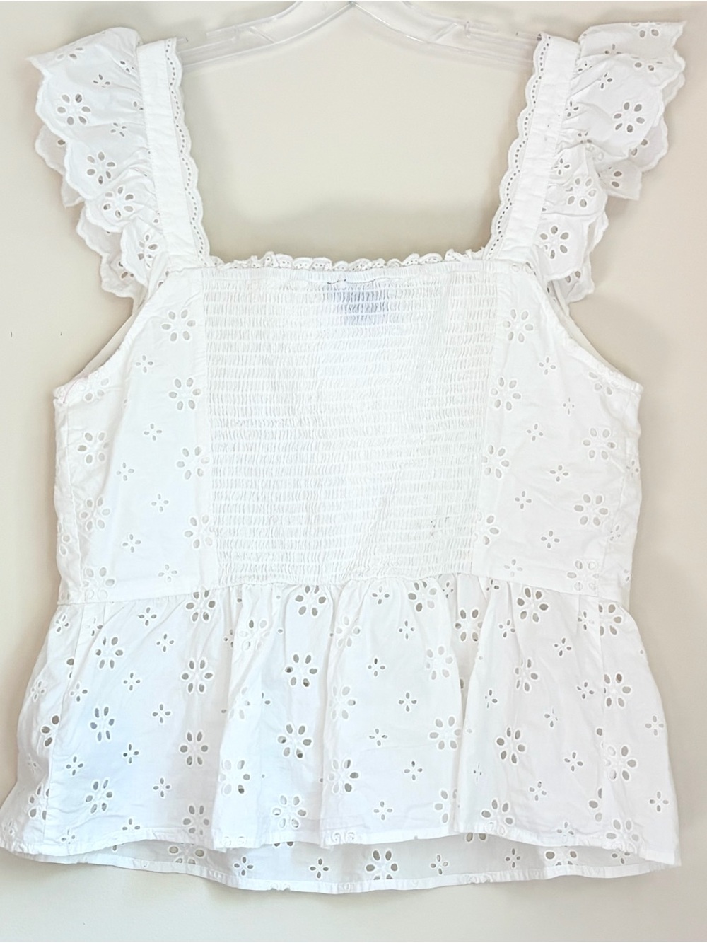 GAP White Eyelet Corset Peplum Top Lace Trim L - Picture 2 of 5